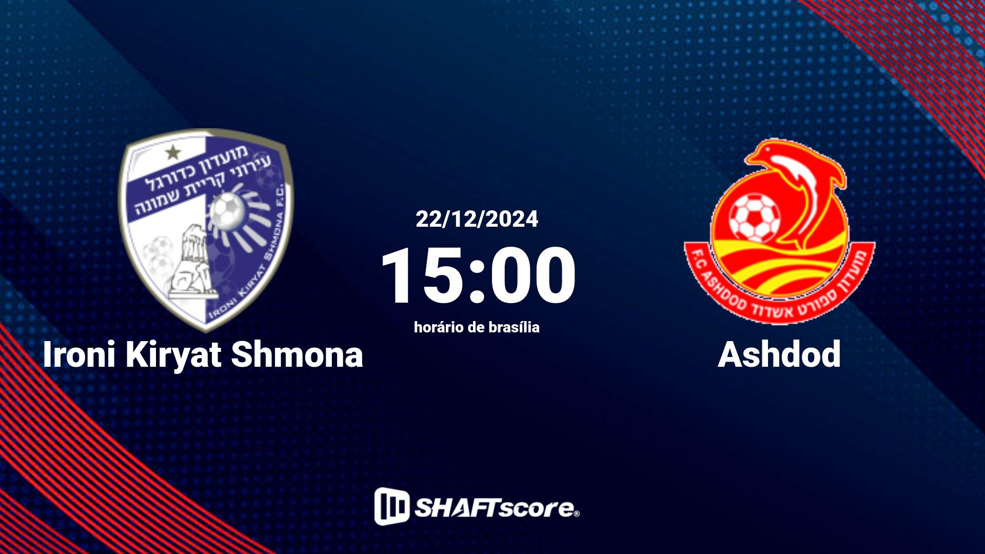 Estatísticas do jogo Ironi Kiryat Shmona vs Ashdod 22.12 15:00