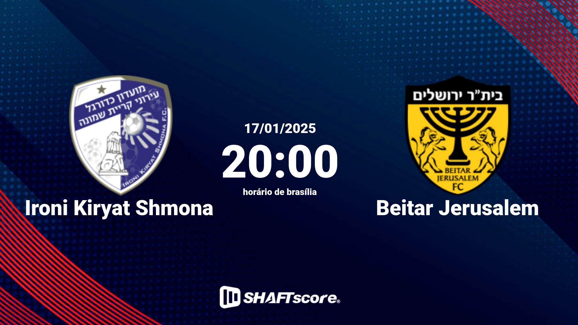 Estatísticas do jogo Ironi Kiryat Shmona vs Beitar Jerusalem 17.01 20:00