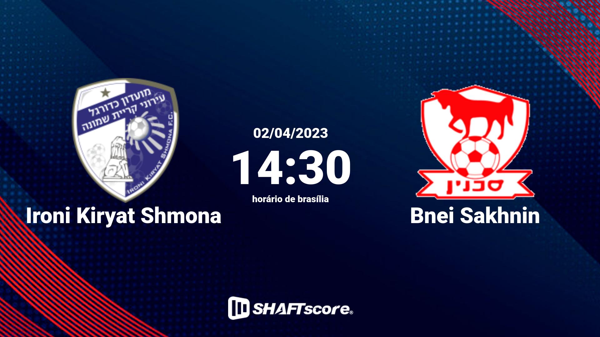 Estatísticas do jogo Ironi Kiryat Shmona vs Bnei Sakhnin 02.04 14:30