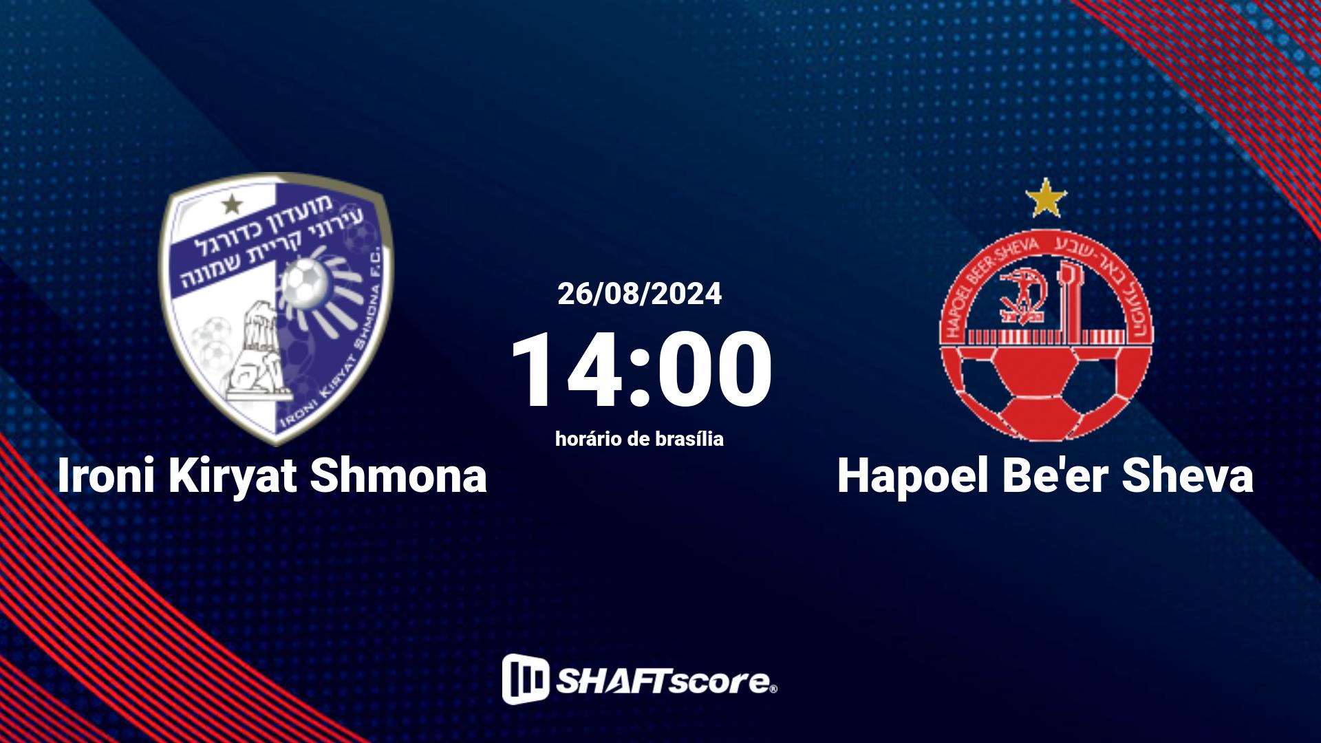 Estatísticas do jogo Ironi Kiryat Shmona vs Hapoel Be'er Sheva 26.08 14:00