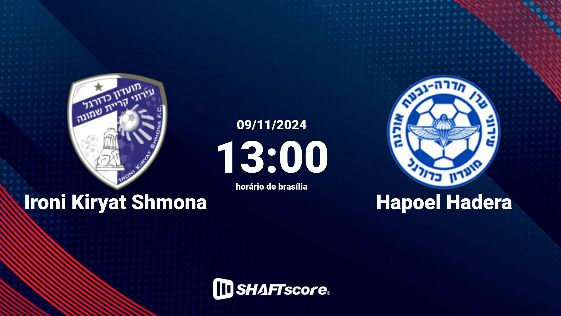 Estatísticas do jogo Ironi Kiryat Shmona vs Hapoel Hadera 09.11 13:00