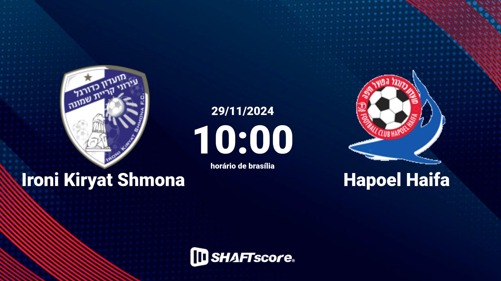 Estatísticas do jogo Ironi Kiryat Shmona vs Hapoel Haifa 29.11 10:00