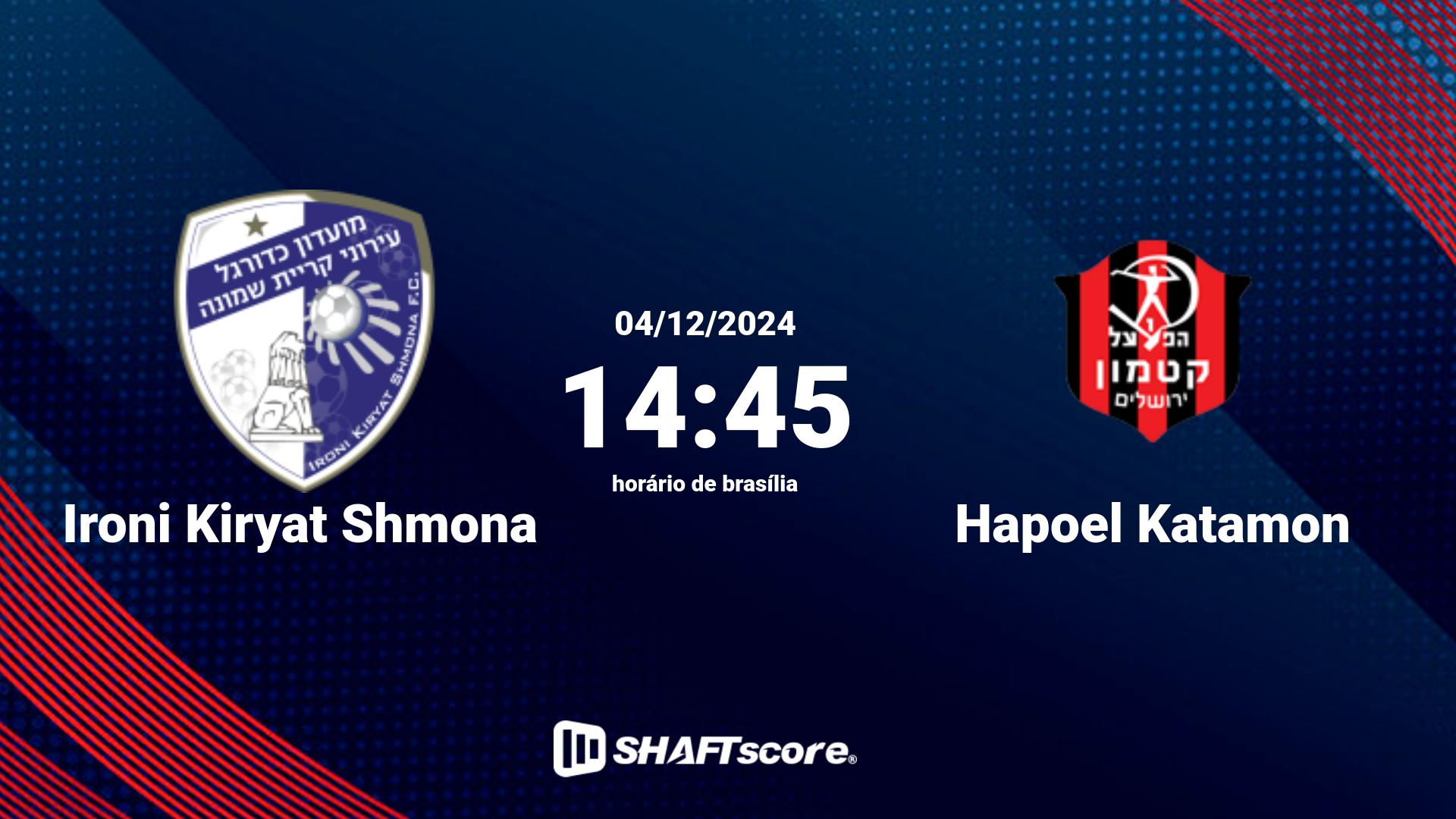 Estatísticas do jogo Ironi Kiryat Shmona vs Hapoel Katamon 04.12 14:45