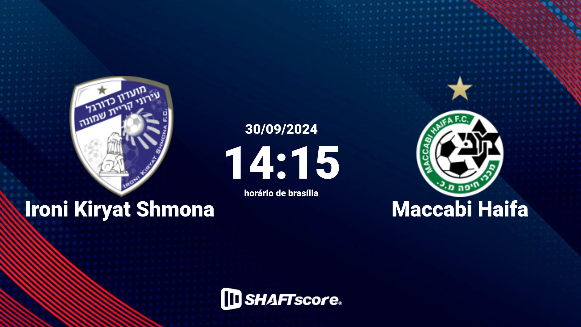 Estatísticas do jogo Ironi Kiryat Shmona vs Maccabi Haifa 30.09 14:15