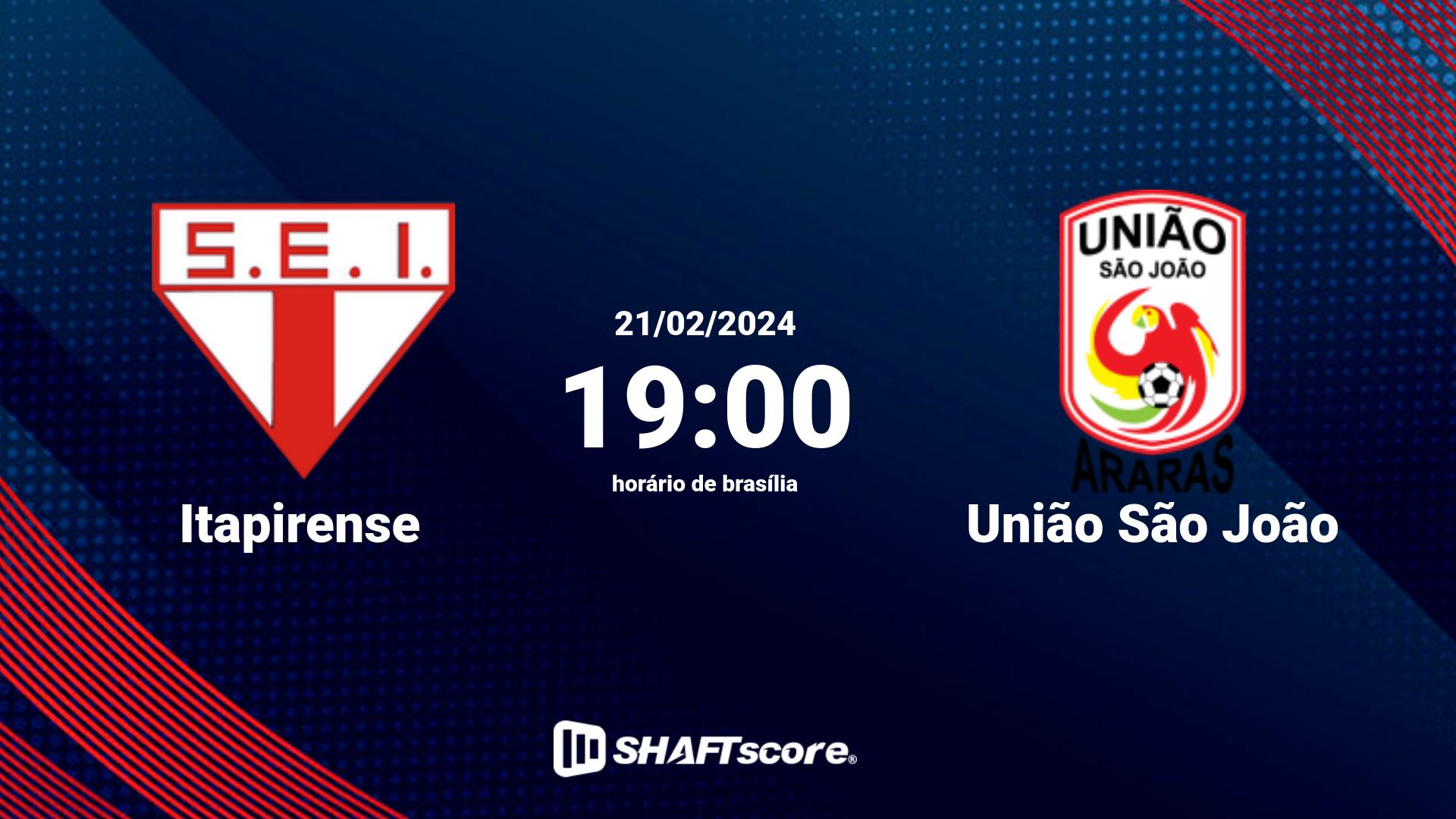 Estatísticas do jogo Itapirense vs União São João 21.02 19:00