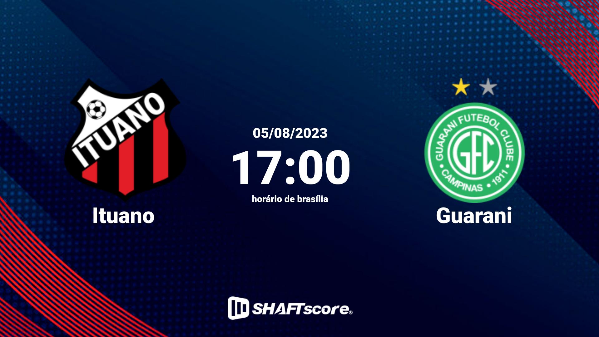 Estatísticas do jogo Ituano vs Guarani 05.08 17:00