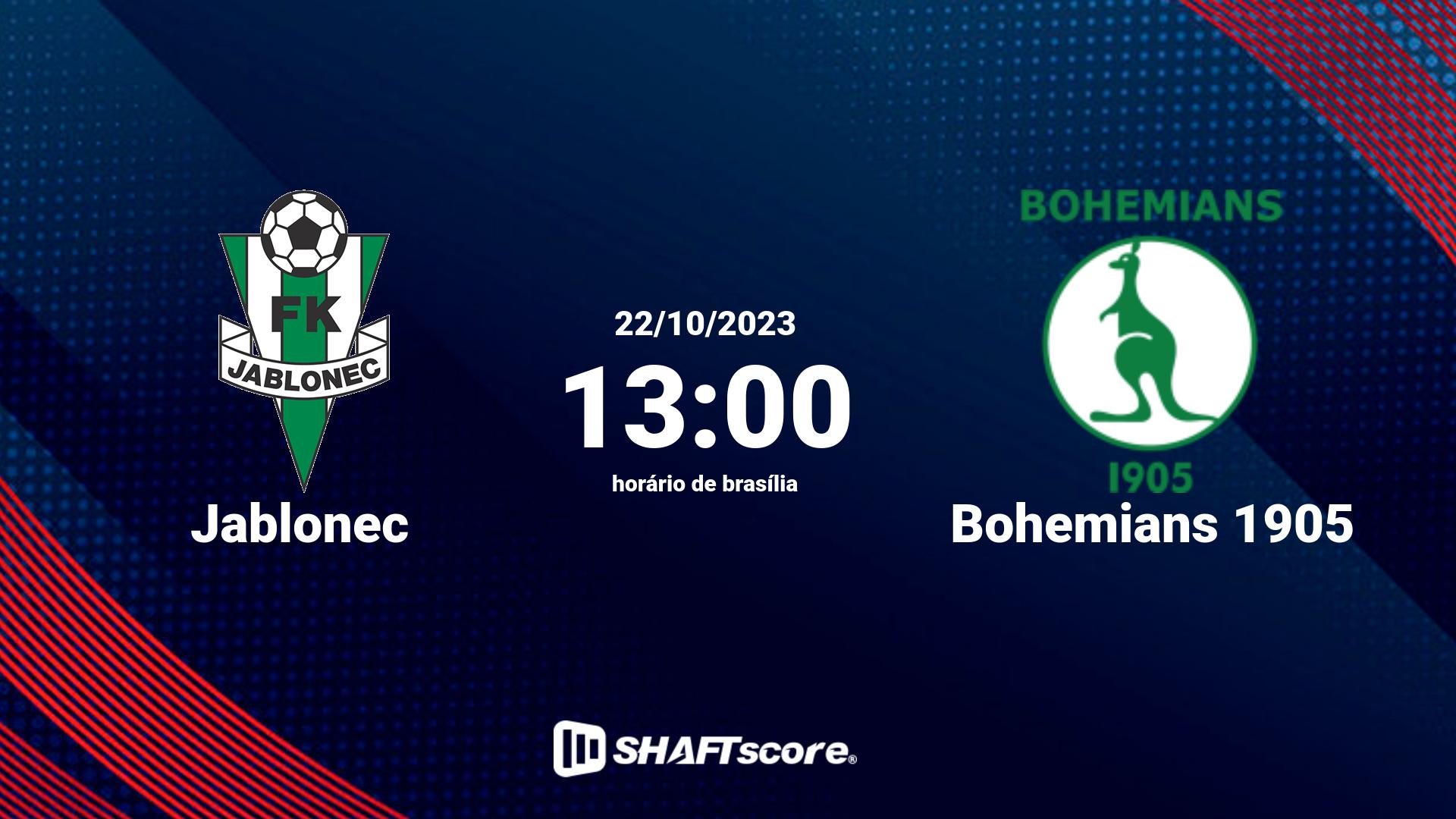 Estatísticas do jogo Jablonec vs Bohemians 1905 22.10 13:00