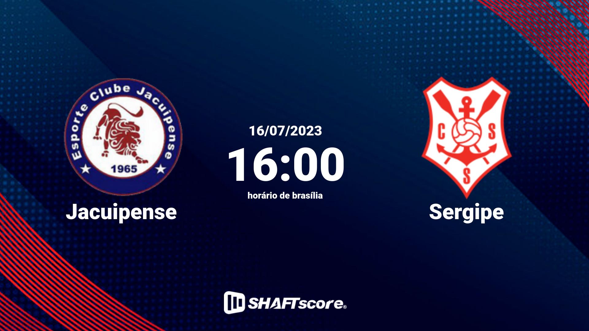 Estatísticas do jogo Jacuipense vs Sergipe 16.07 16:00