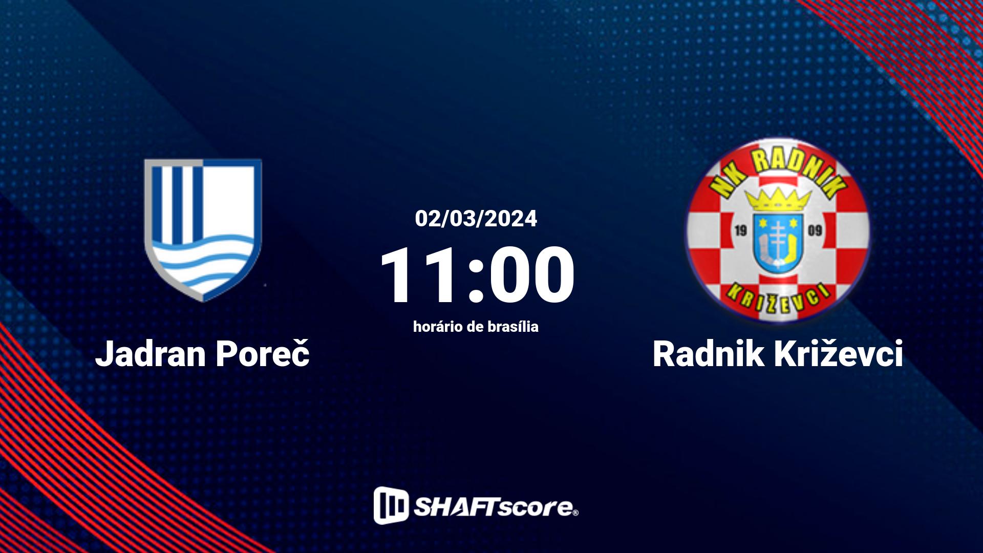 Estatísticas do jogo Jadran Poreč vs Radnik Križevci 02.03 11:00