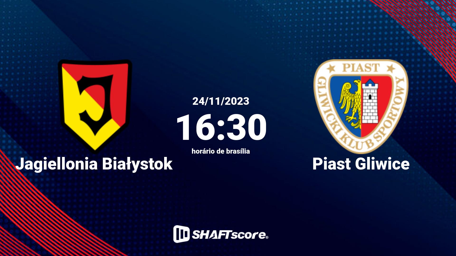 Estatísticas do jogo Jagiellonia Białystok vs Piast Gliwice 24.11 16:30