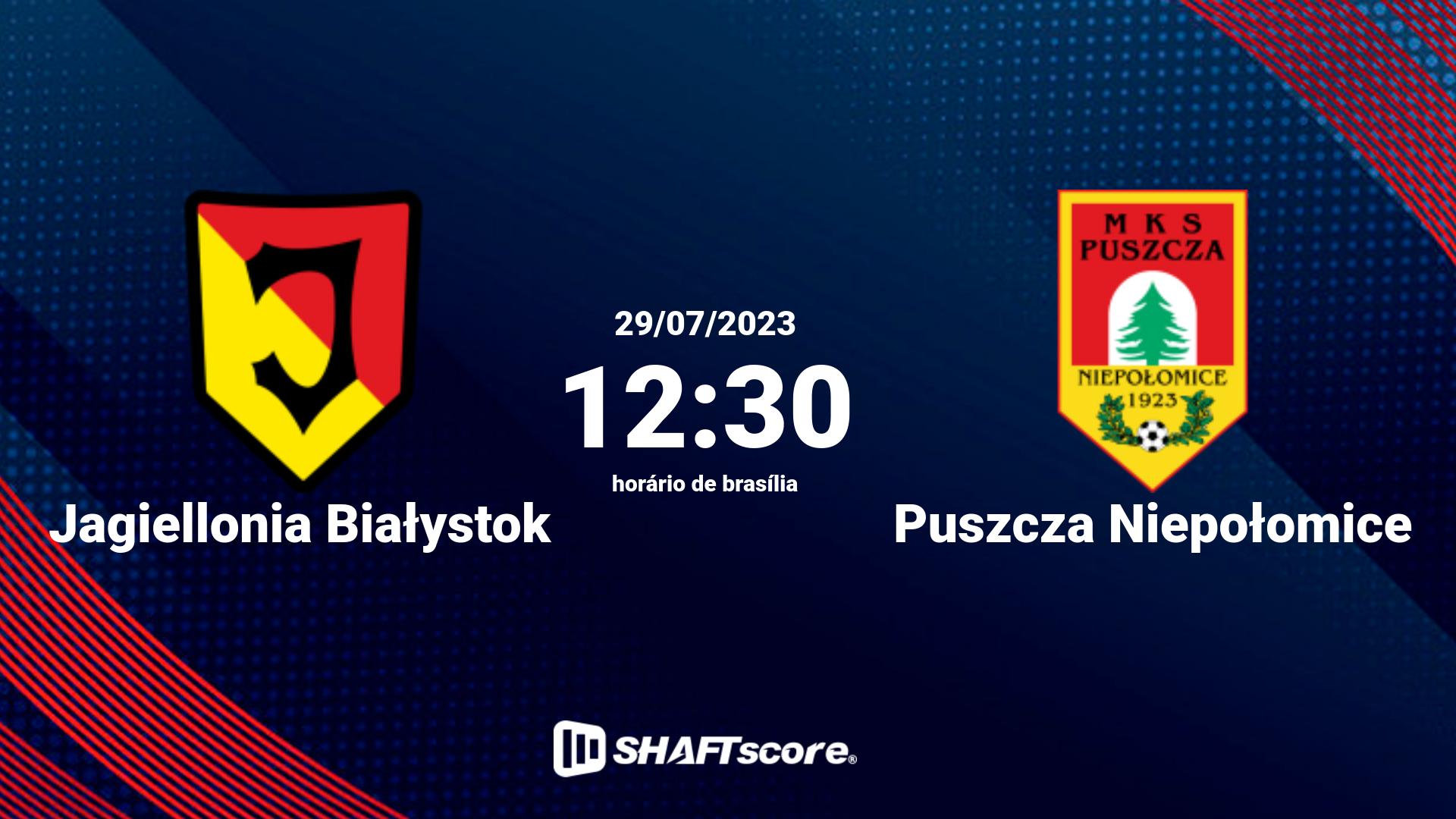 Estatísticas do jogo Jagiellonia Białystok vs Puszcza Niepołomice 29.07 12:30