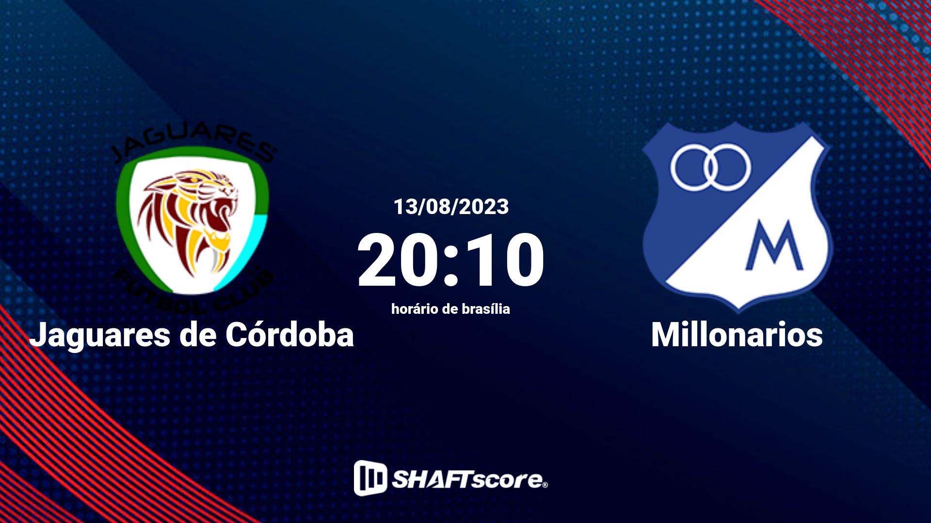 Estatísticas do jogo Jaguares de Córdoba vs Millonarios 13.08 20:10