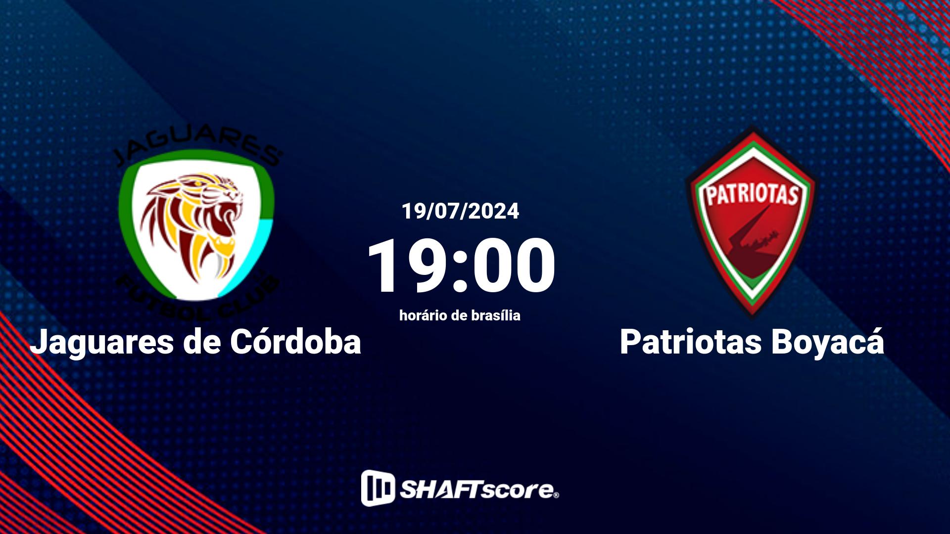 Estatísticas do jogo Jaguares de Córdoba vs Patriotas Boyacá 19.07 19:00