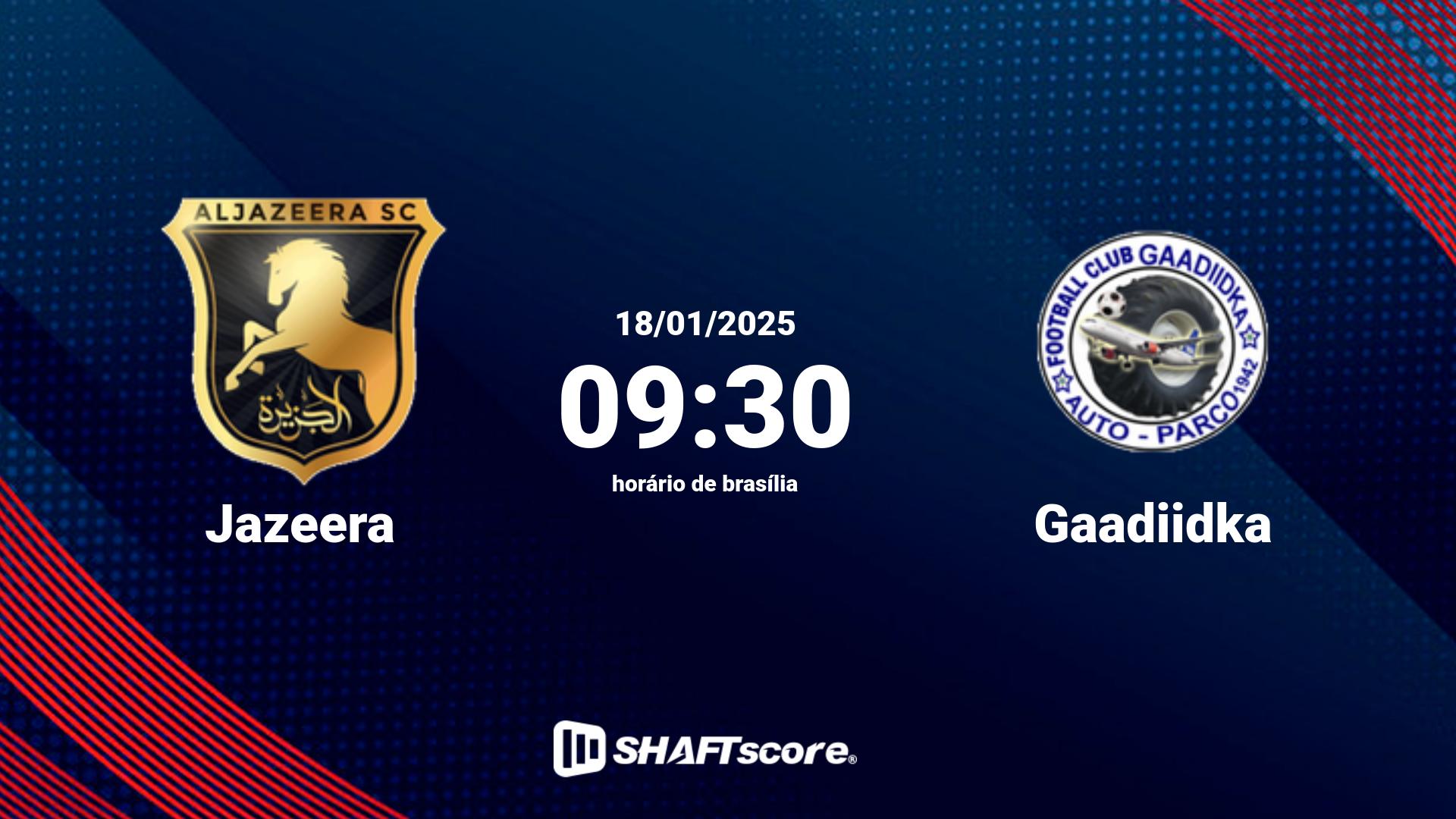 Estatísticas do jogo Jazeera vs Gaadiidka 18.01 09:30