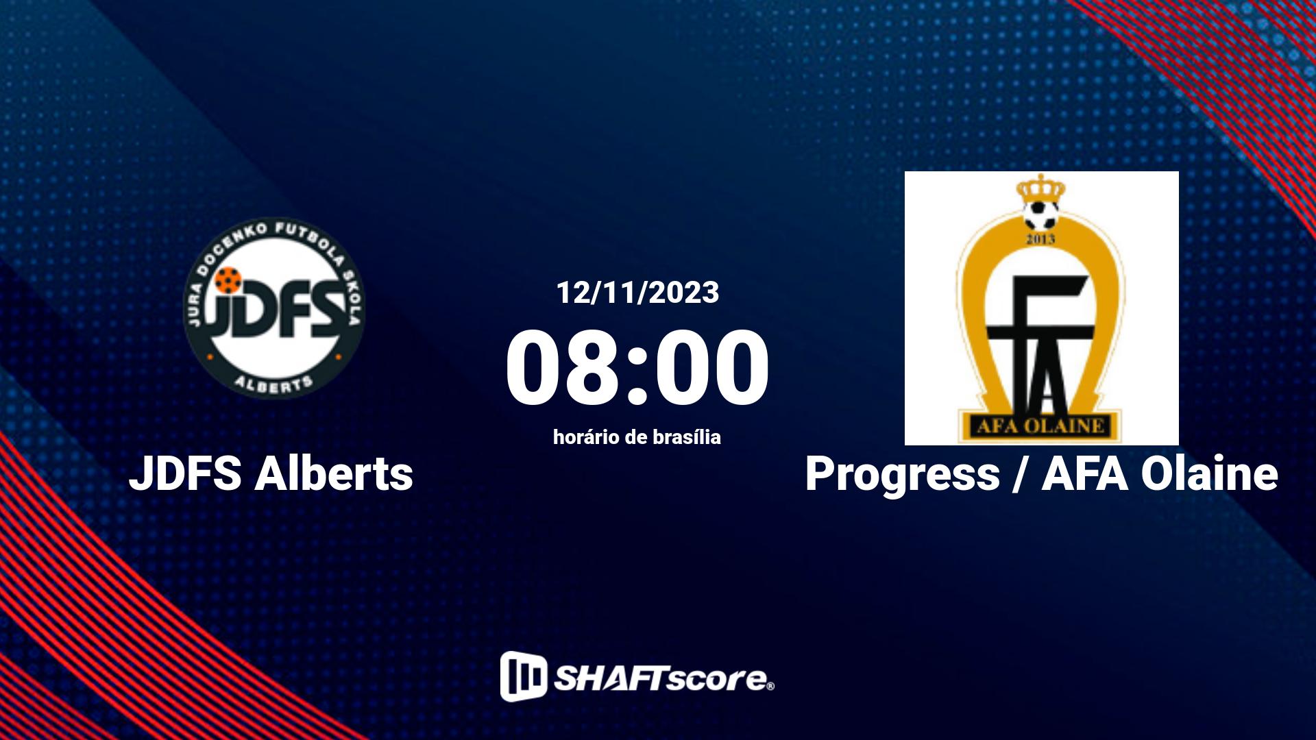 Estatísticas do jogo JDFS Alberts vs Progress / AFA Olaine 12.11 08:00