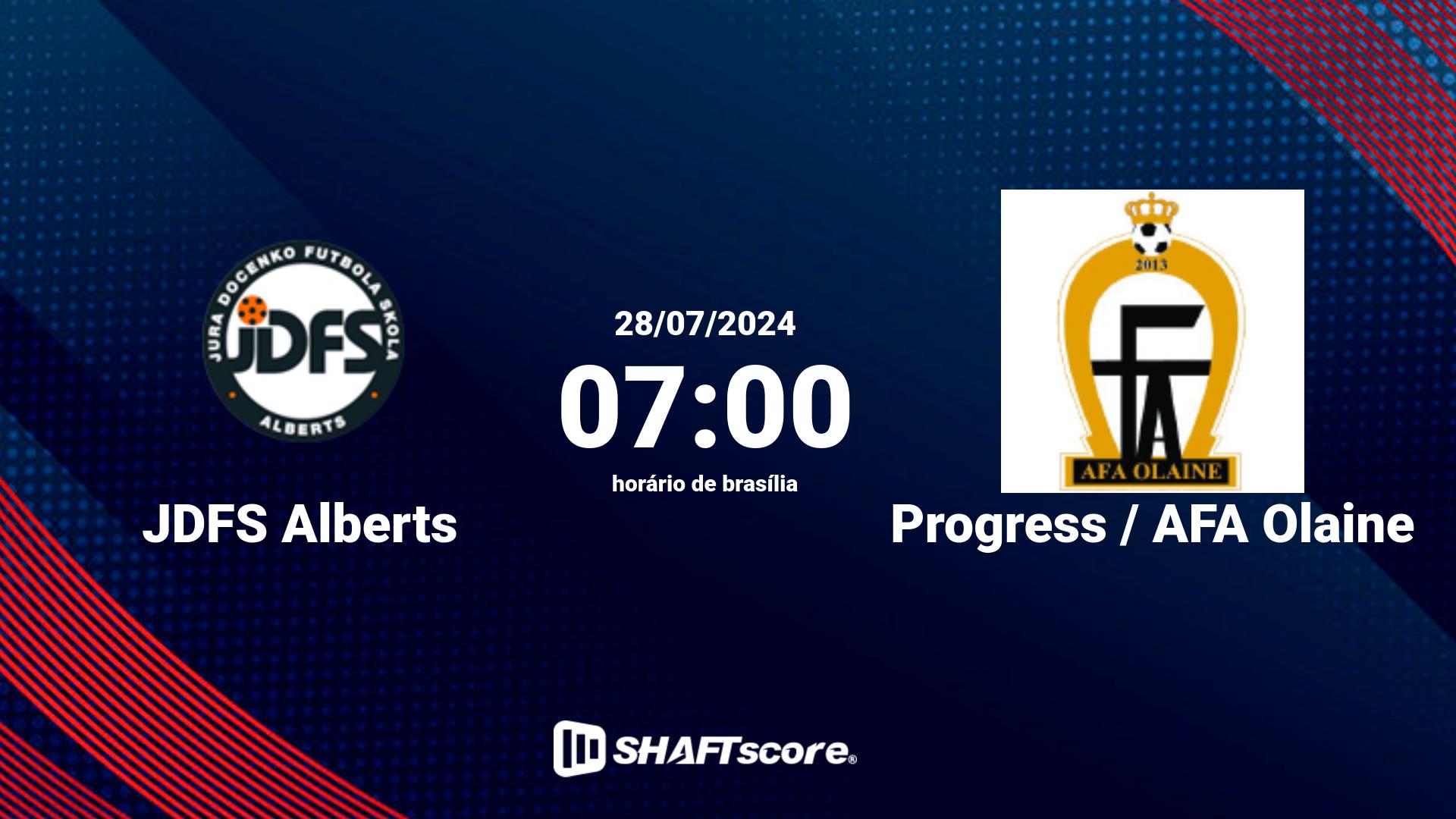 Estatísticas do jogo JDFS Alberts vs Progress / AFA Olaine 28.07 07:00