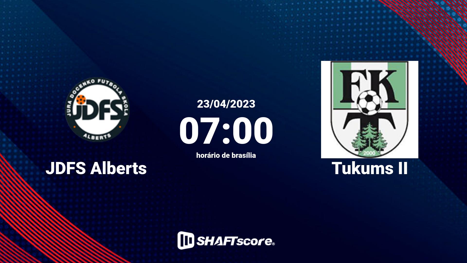 Estatísticas do jogo JDFS Alberts vs Tukums II 23.04 07:00