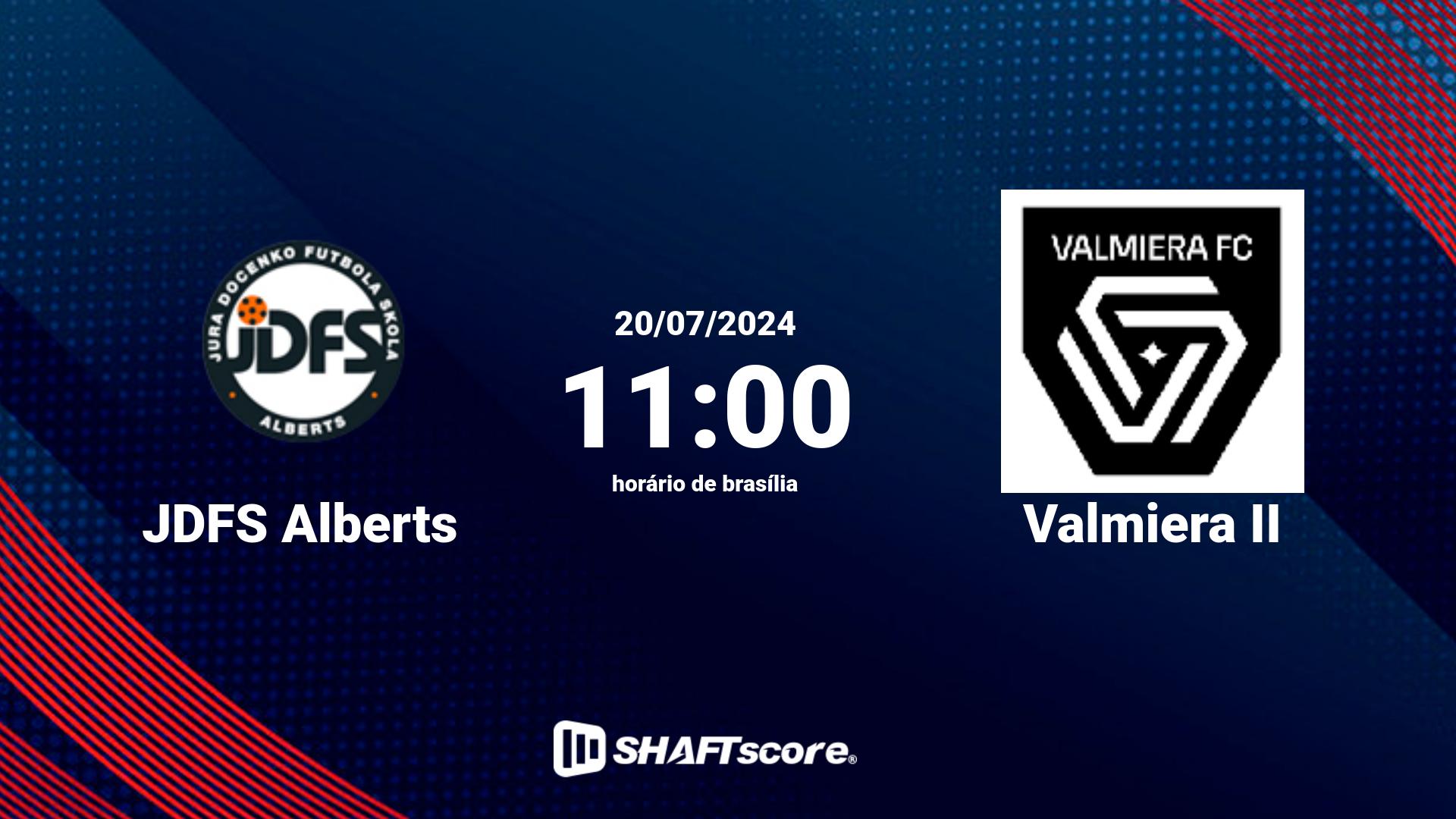 Estatísticas do jogo JDFS Alberts vs Valmiera II 20.07 11:00