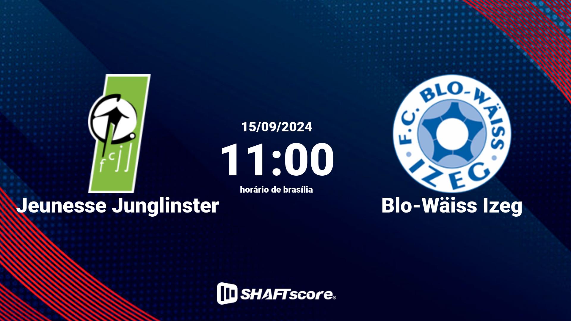 Estatísticas do jogo Jeunesse Junglinster vs Blo-Wäiss Izeg 15.09 11:00