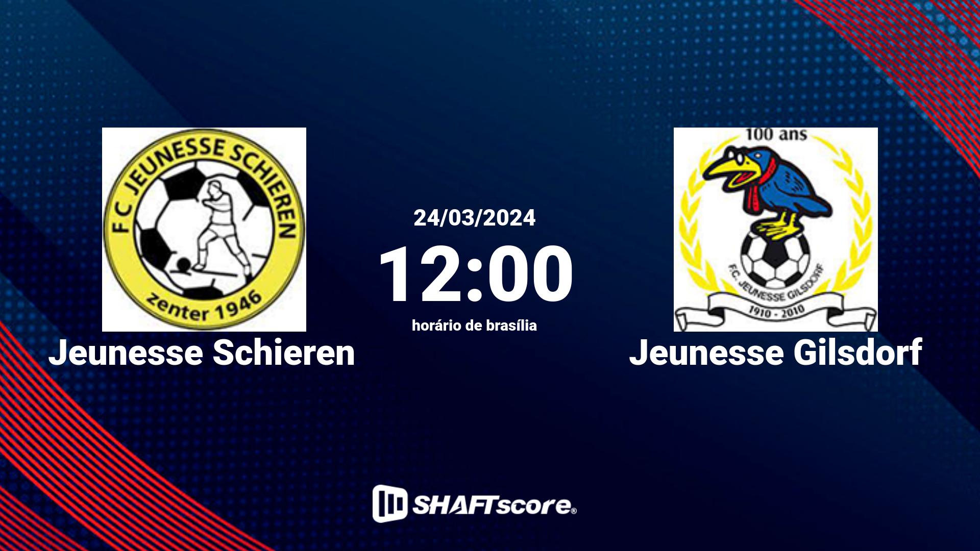 Estatísticas do jogo Jeunesse Schieren vs Jeunesse Gilsdorf 24.03 12:00