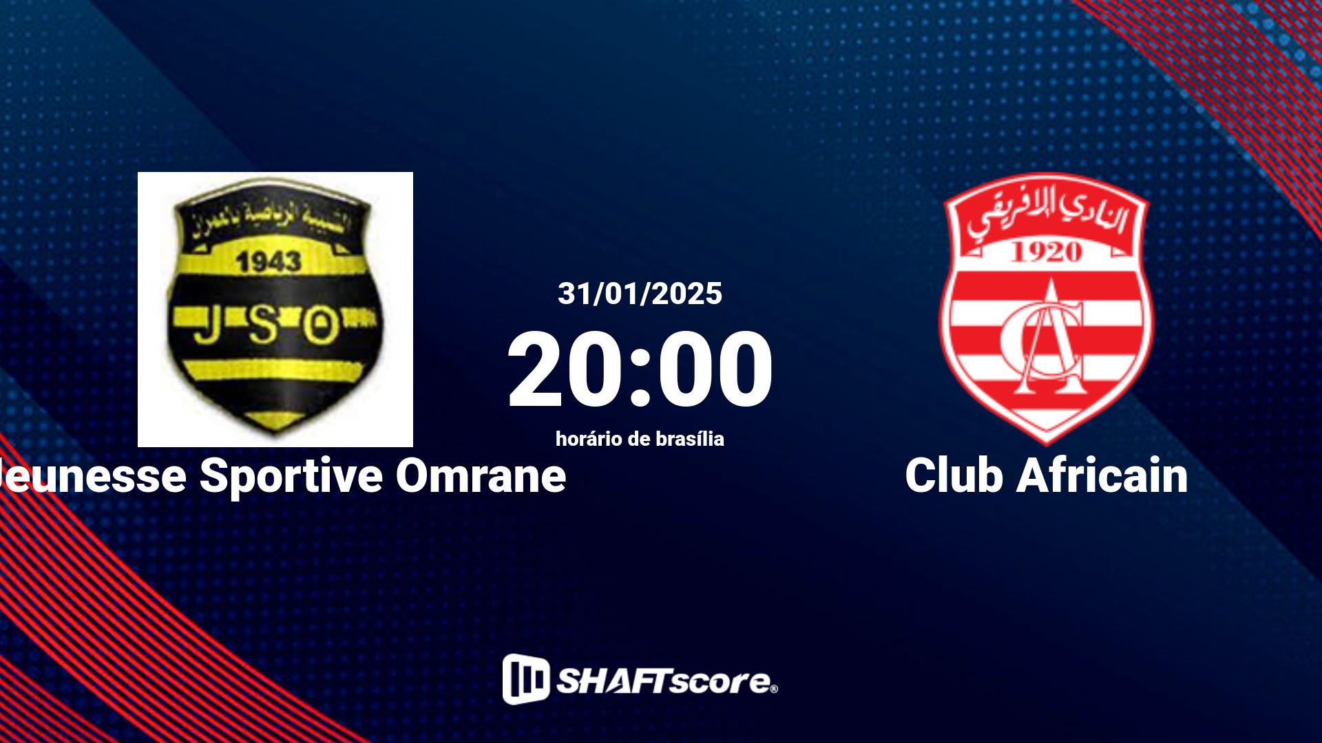 Estatísticas do jogo Jeunesse Sportive Omrane vs Club Africain 31.01 20:00