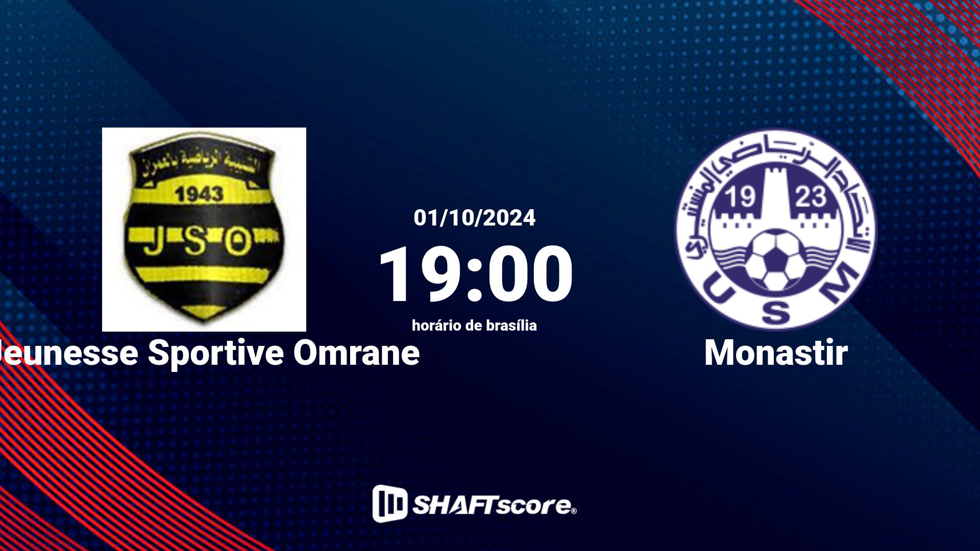 Estatísticas do jogo Jeunesse Sportive Omrane vs Monastir 01.10 19:00