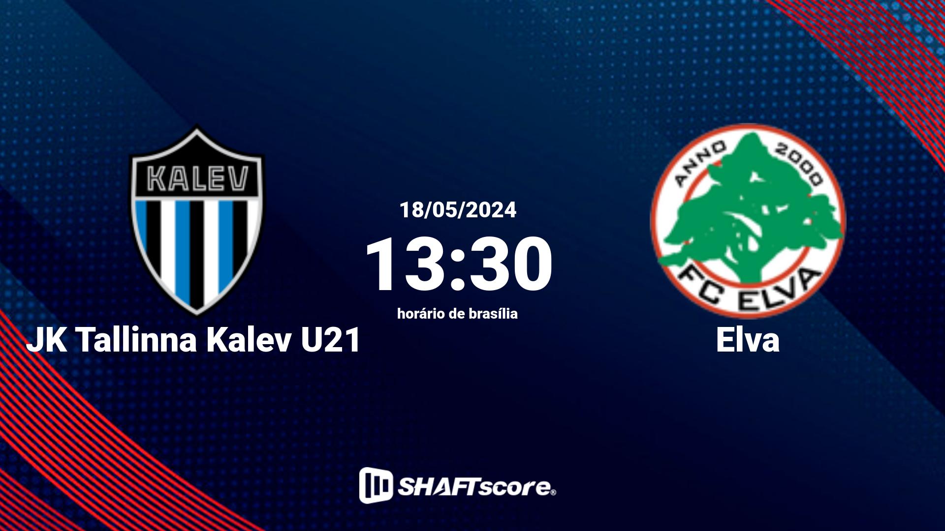 Estatísticas do jogo JK Tallinna Kalev U21 vs Elva 18.05 13:30