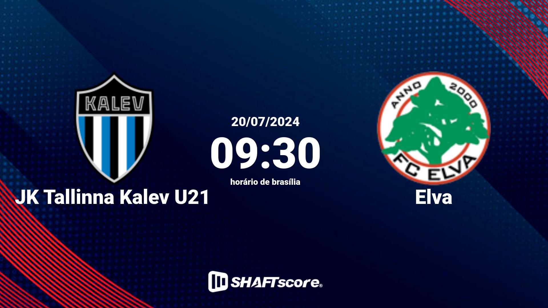 Estatísticas do jogo JK Tallinna Kalev U21 vs Elva 20.07 09:30