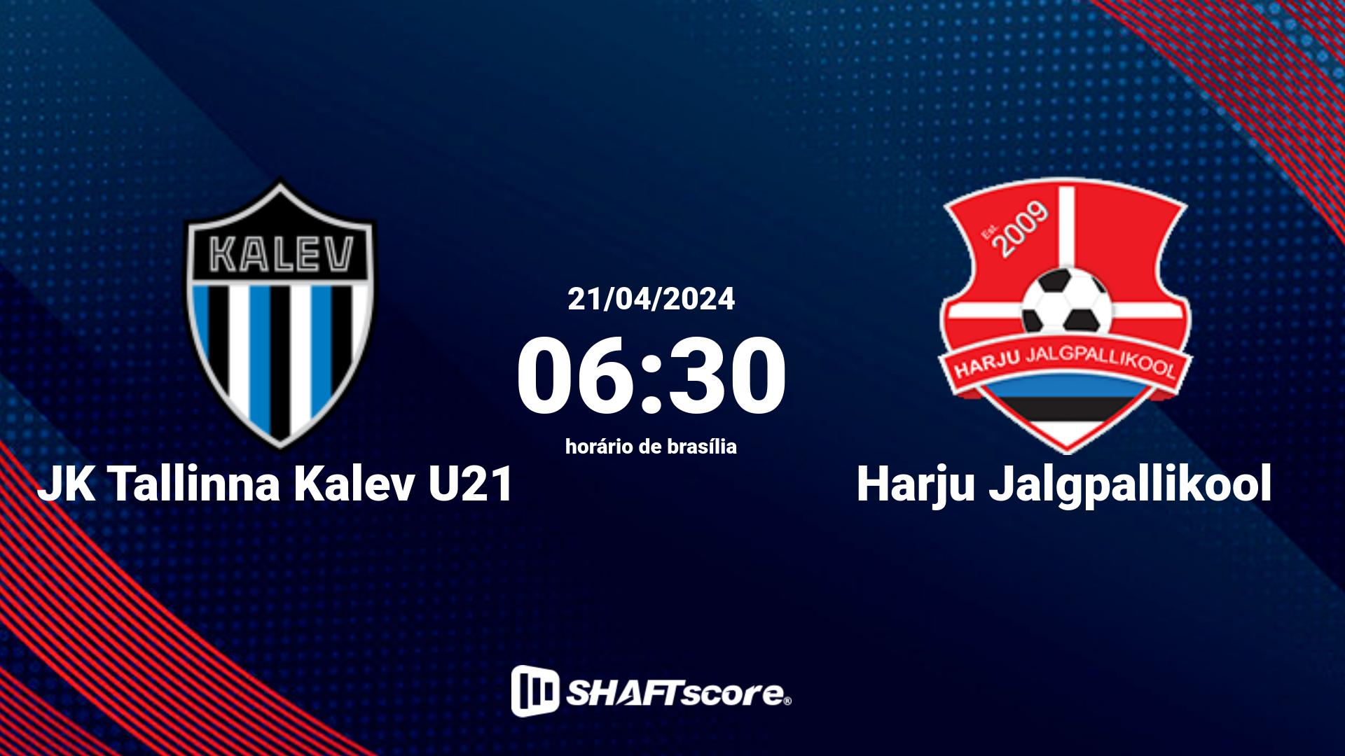 Estatísticas do jogo JK Tallinna Kalev U21 vs Harju Jalgpallikool 21.04 06:30