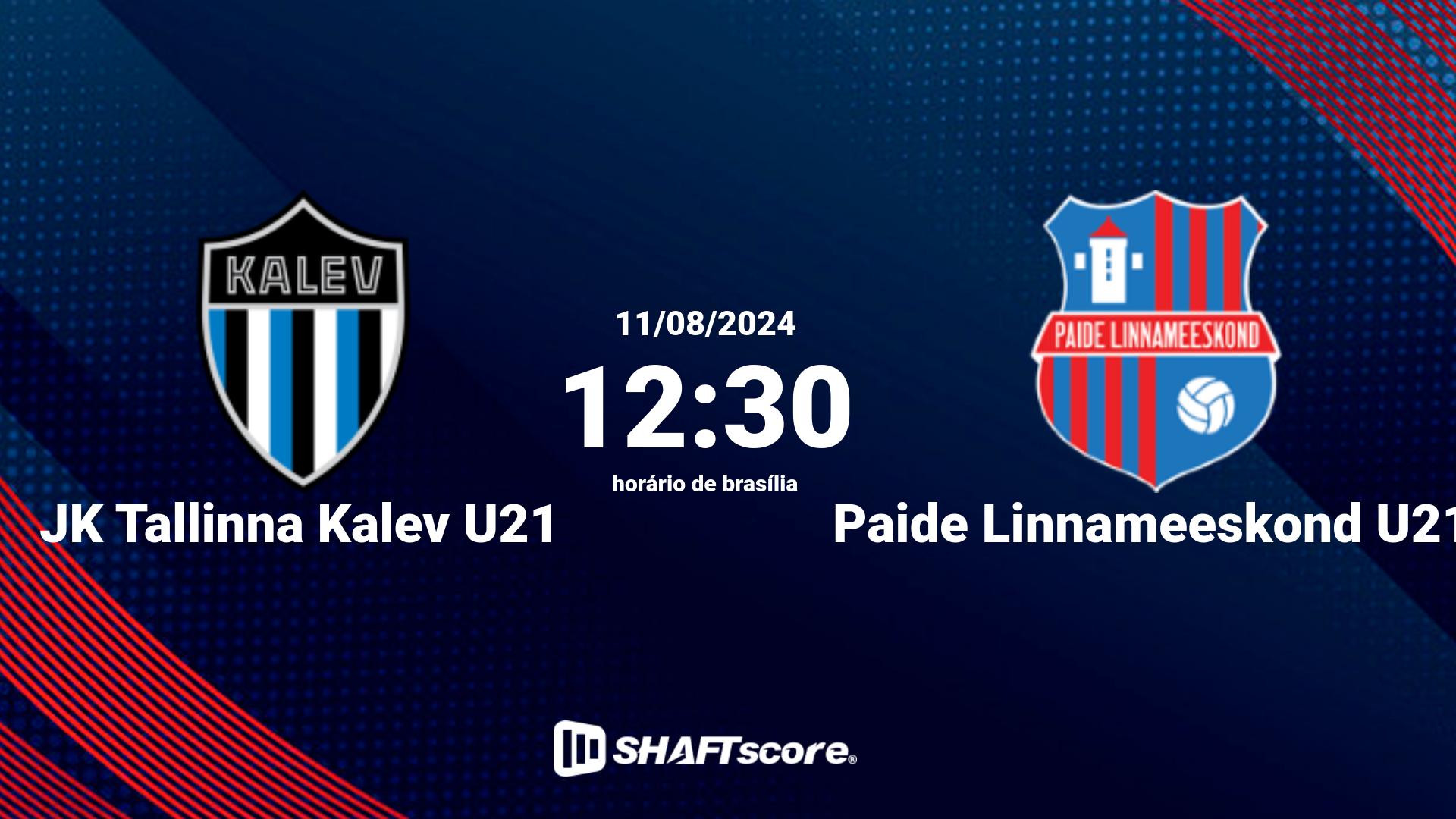 Estatísticas do jogo JK Tallinna Kalev U21 vs Paide Linnameeskond U21 11.08 12:30