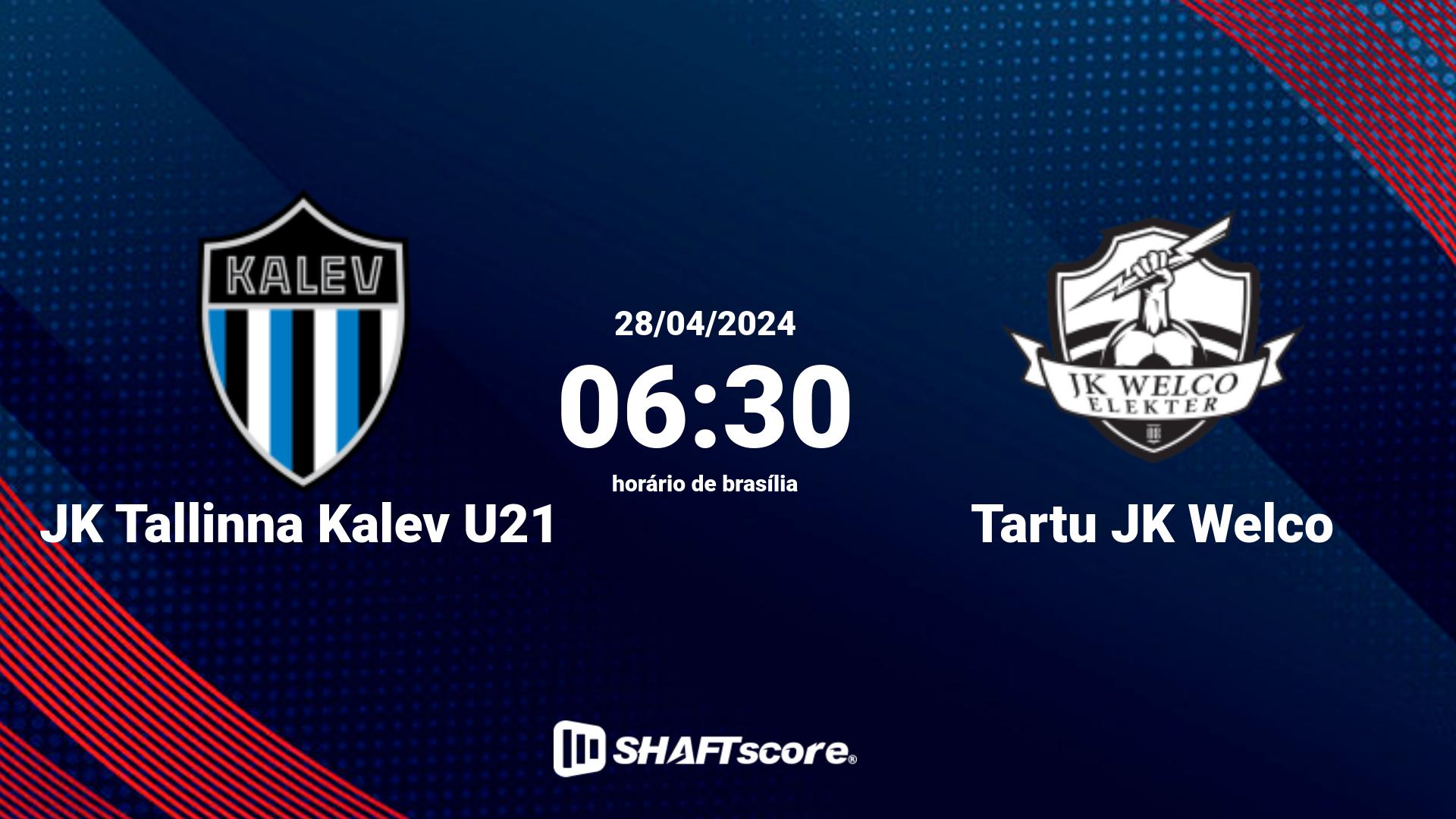 Estatísticas do jogo JK Tallinna Kalev U21 vs Tartu JK Welco 28.04 06:30