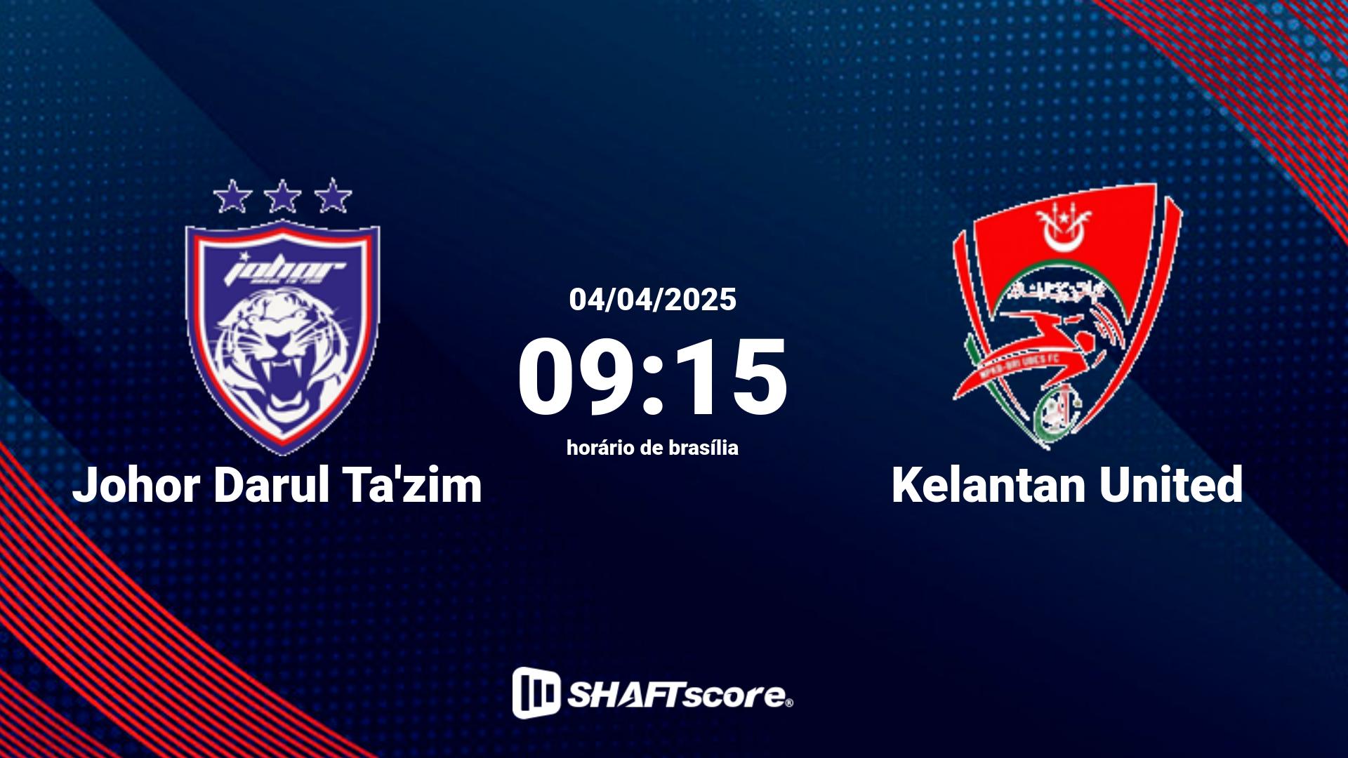 Estatísticas do jogo Johor Darul Ta'zim vs Kelantan United 04.04 09:15