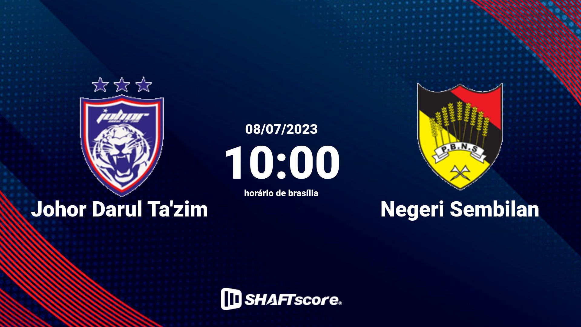 Estatísticas do jogo Johor Darul Ta'zim vs Negeri Sembilan 08.07 10:00