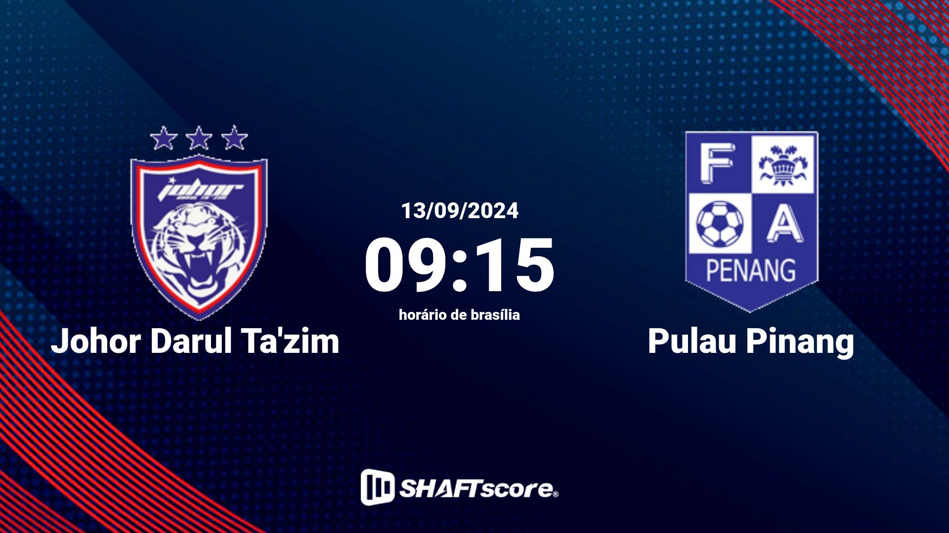 Estatísticas do jogo Johor Darul Ta'zim vs Pulau Pinang 13.09 09:15