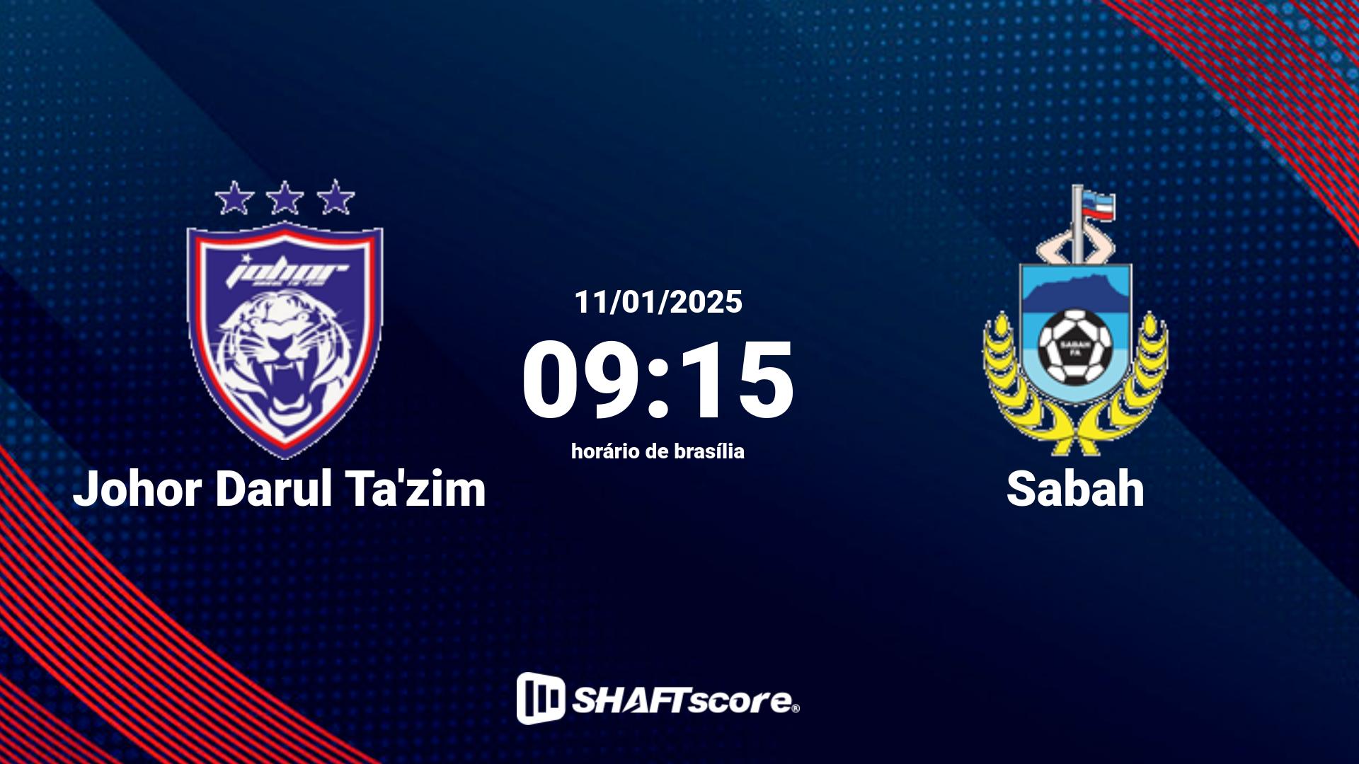 Estatísticas do jogo Johor Darul Ta'zim vs Sabah 11.01 09:15