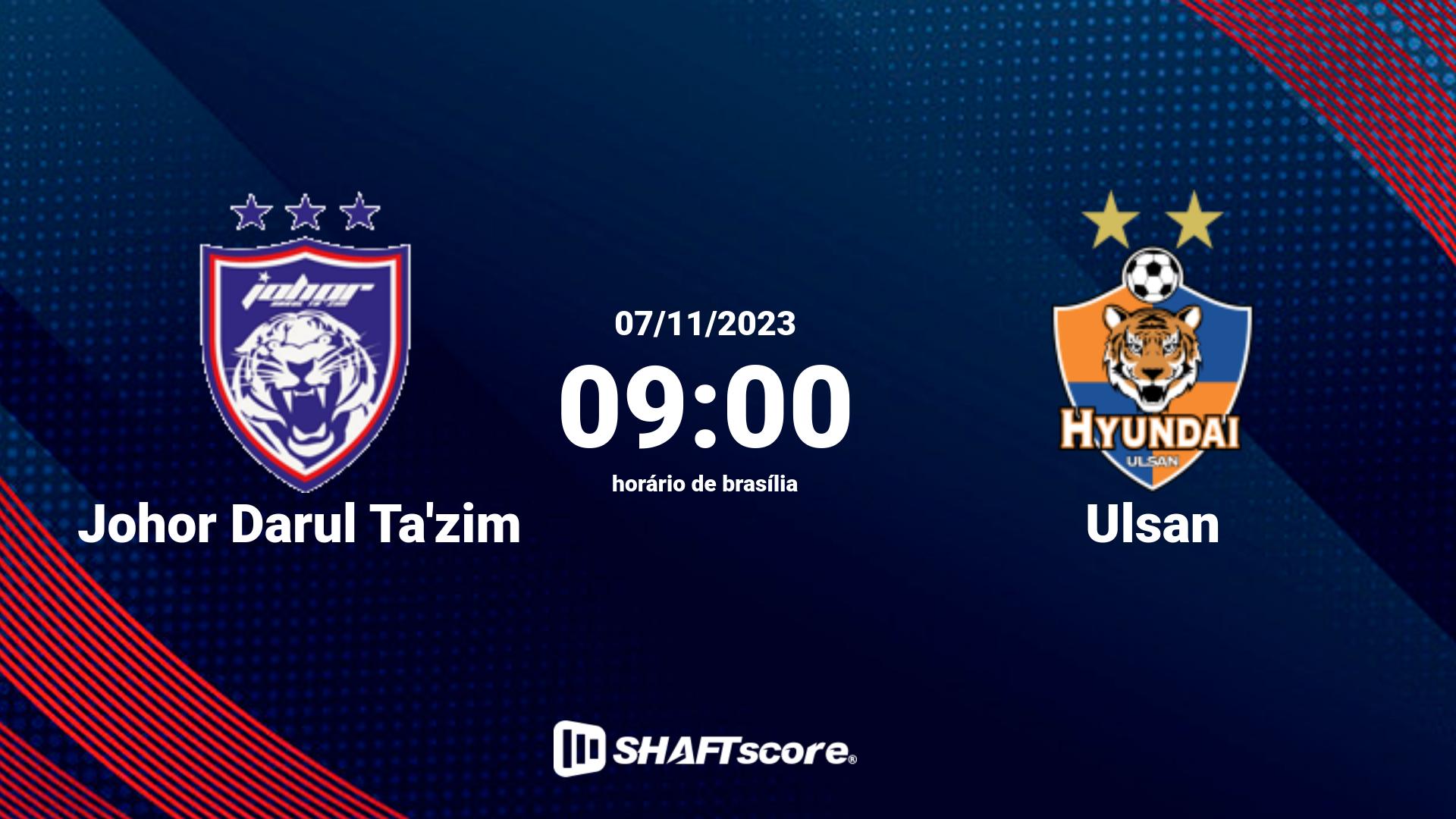 Estatísticas do jogo Johor Darul Ta'zim vs Ulsan 07.11 09:00