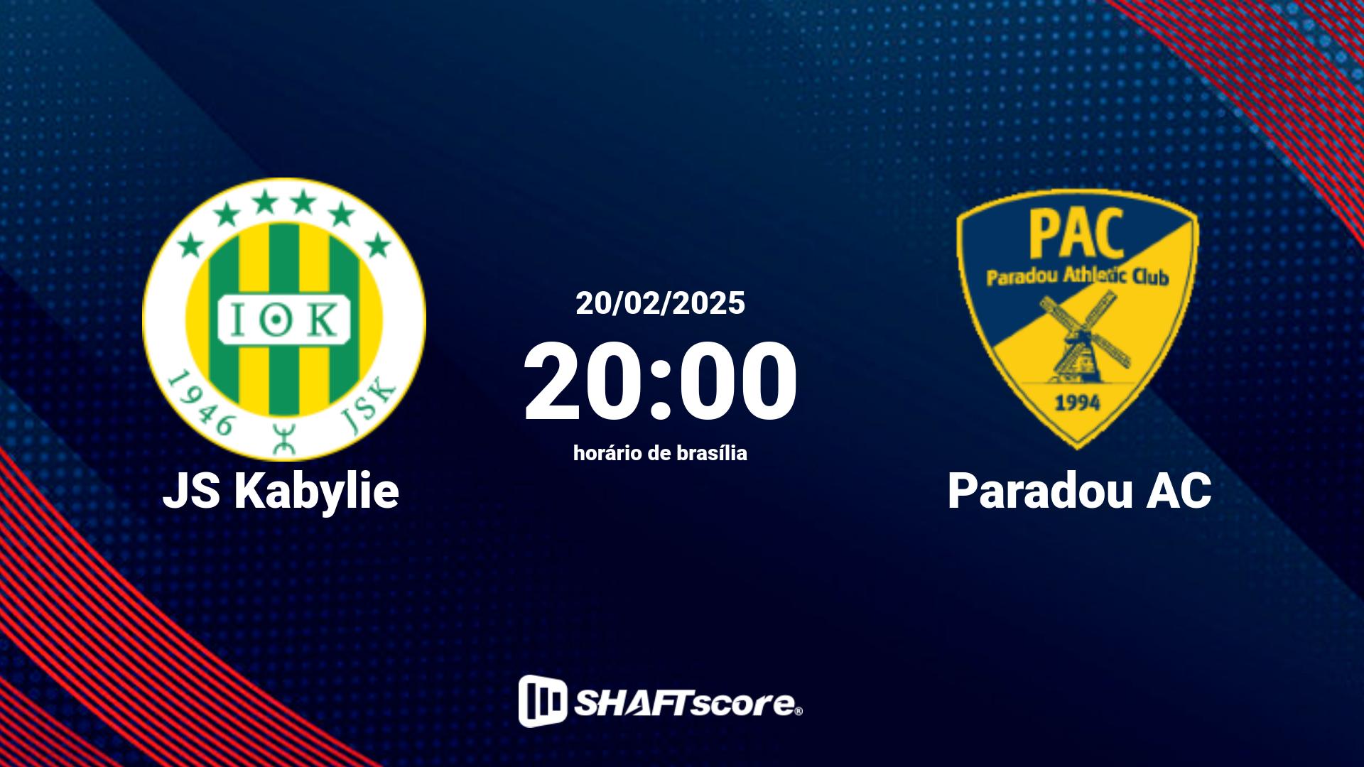 Estatísticas do jogo JS Kabylie vs Paradou AC 20.02 20:00