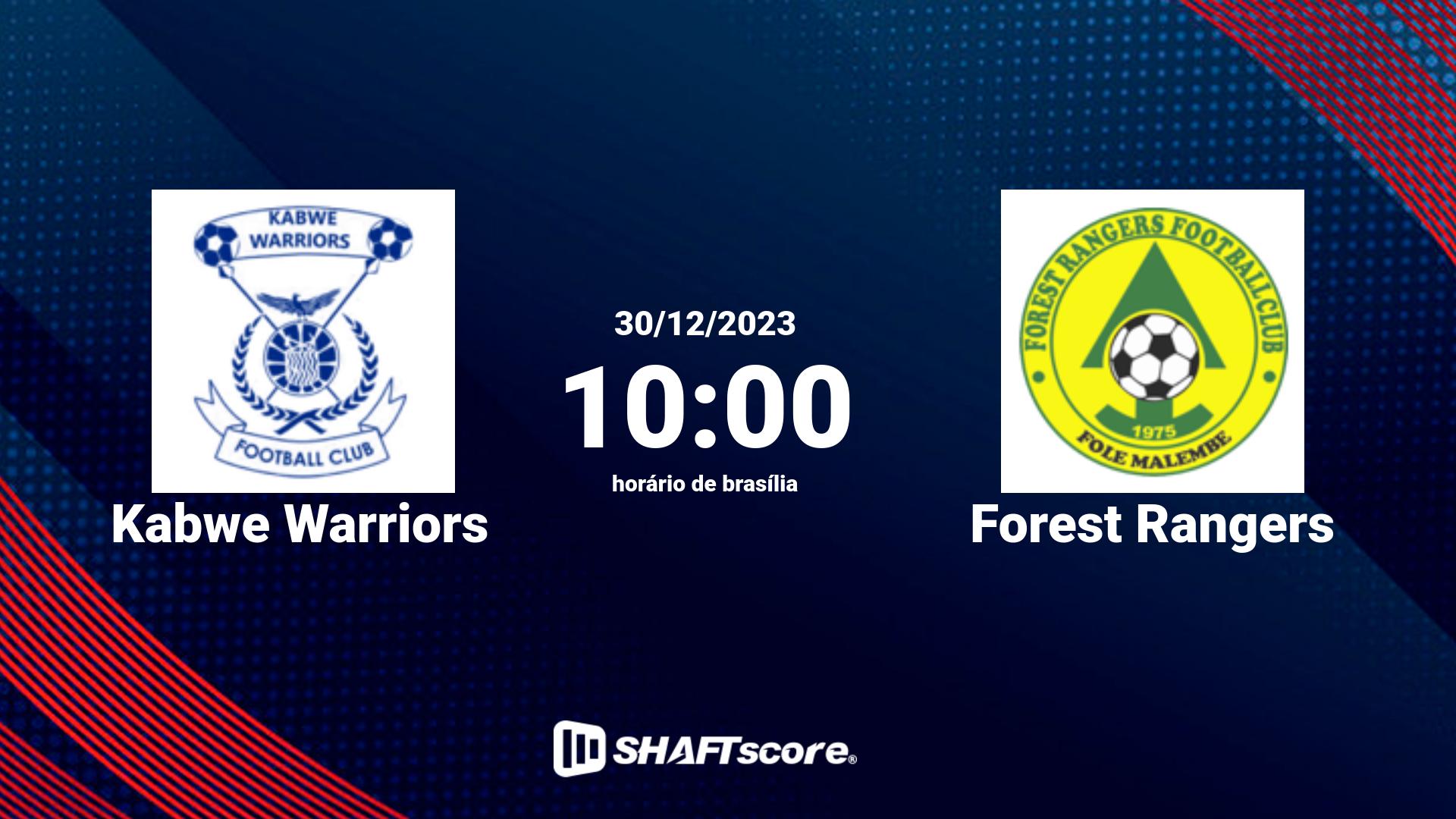 Estatísticas do jogo Kabwe Warriors vs Forest Rangers 30.12 10:00