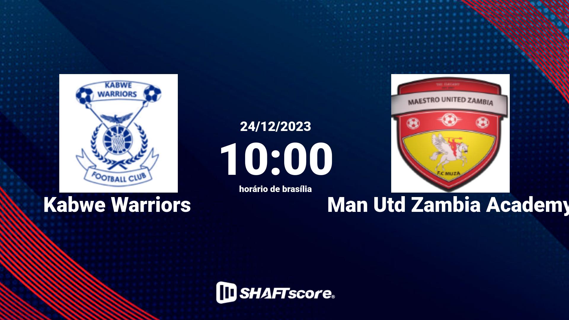 Estatísticas do jogo Kabwe Warriors vs Man Utd Zambia Academy 24.12 10:00