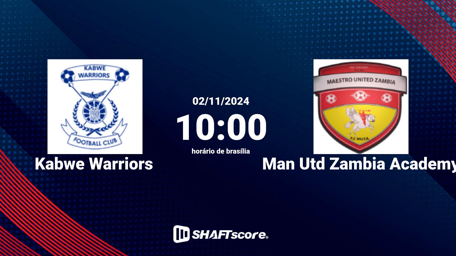 Estatísticas do jogo Kabwe Warriors vs Man Utd Zambia Academy 02.11 10:00