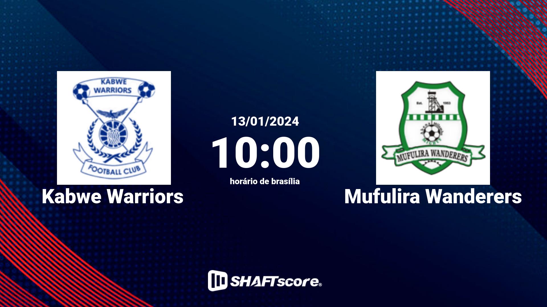 Estatísticas do jogo Kabwe Warriors vs Mufulira Wanderers 13.01 10:00