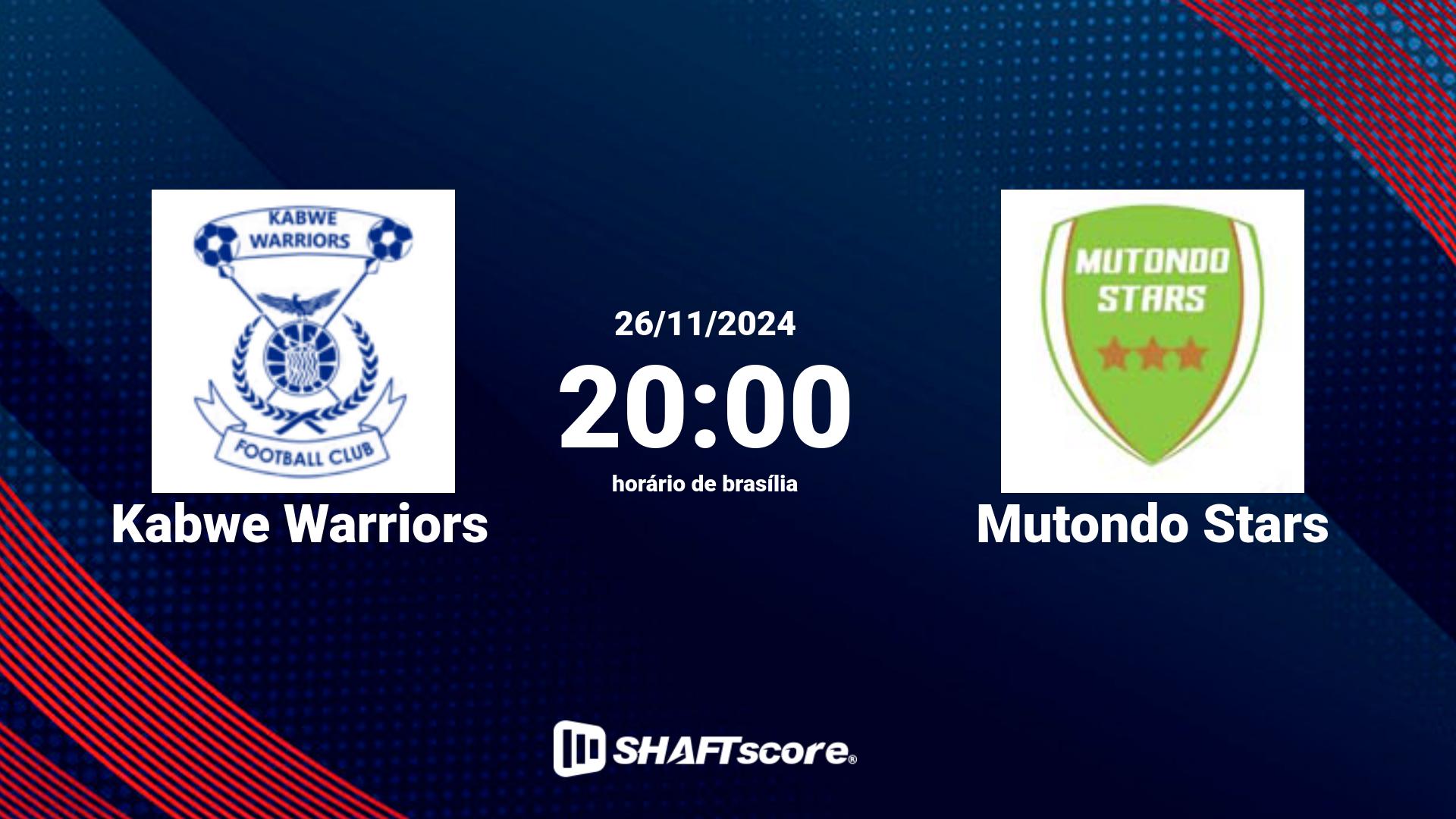 Estatísticas do jogo Kabwe Warriors vs Mutondo Stars 26.11 20:00