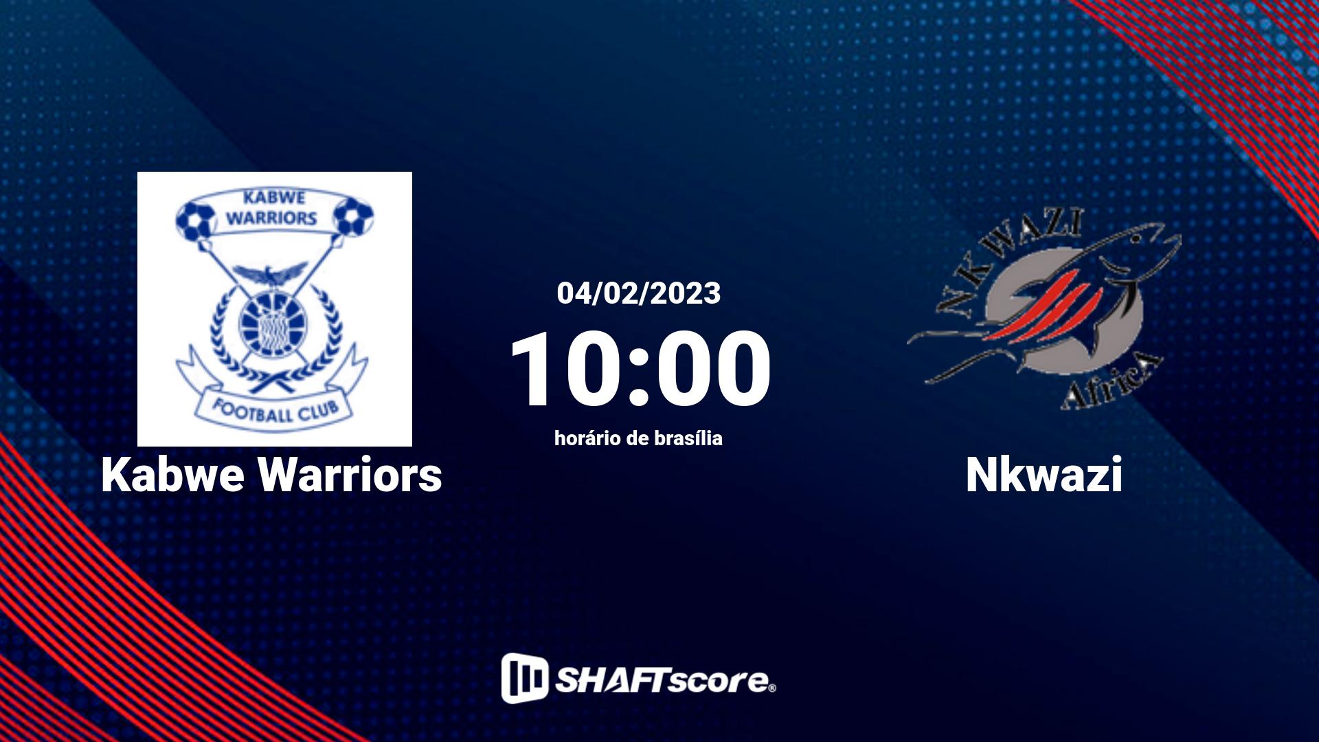 Estatísticas do jogo Kabwe Warriors vs Nkwazi 04.02 10:00