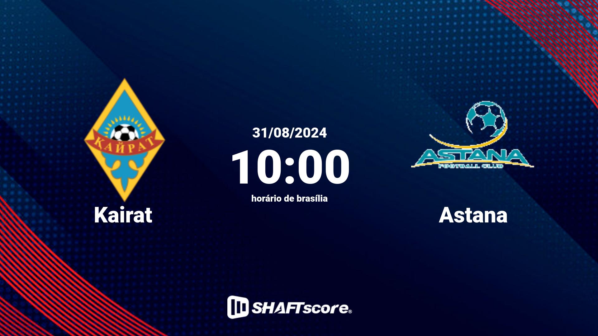 Estatísticas do jogo Kairat vs Astana 31.08 10:00