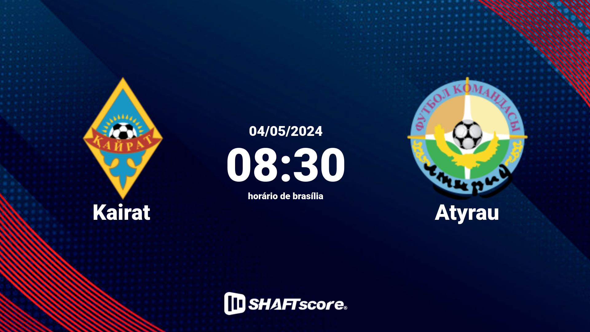 Estatísticas do jogo Kairat vs Atyrau 04.05 08:30