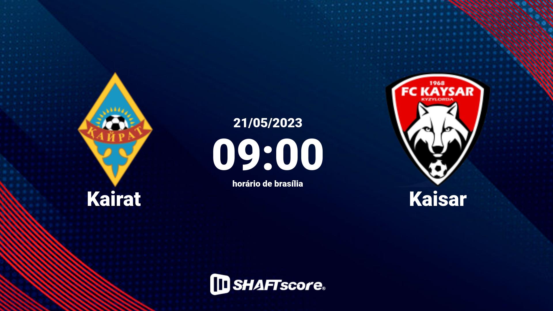 Estatísticas do jogo Kairat vs Kaisar 21.05 09:00