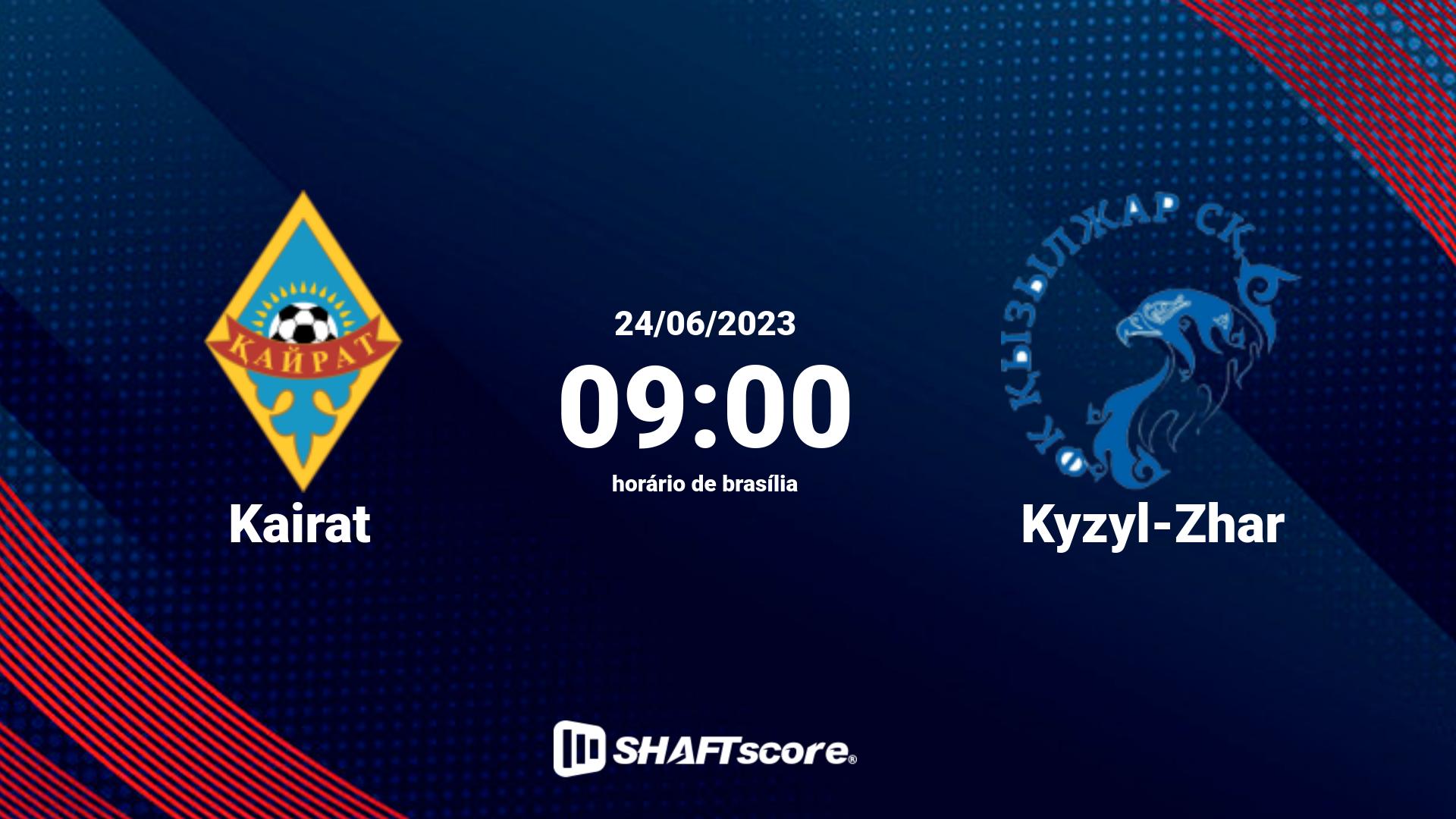 Estatísticas do jogo Kairat vs Kyzyl-Zhar 24.06 09:00