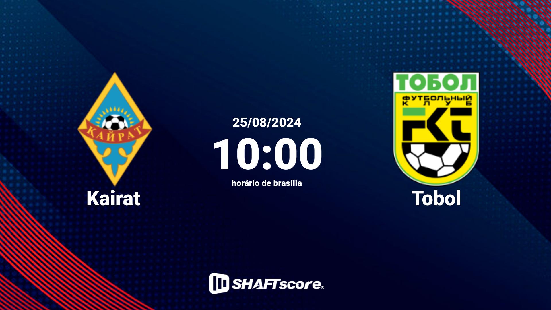 Estatísticas do jogo Kairat vs Tobol 25.08 10:00