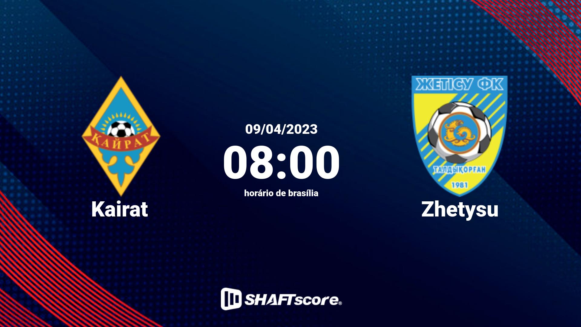 Estatísticas do jogo Kairat vs Zhetysu 09.04 08:00