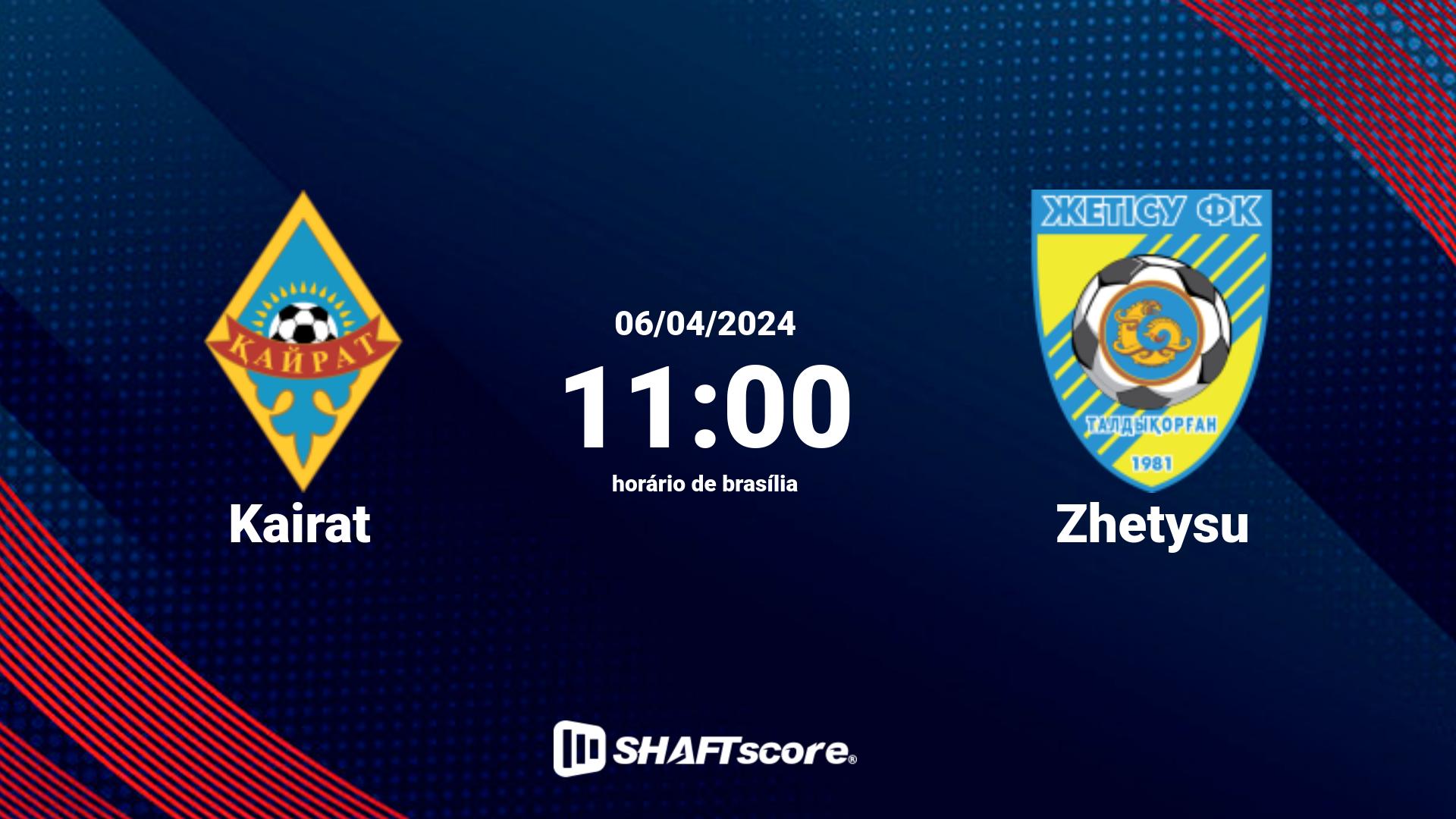 Estatísticas do jogo Kairat vs Zhetysu 06.04 11:00